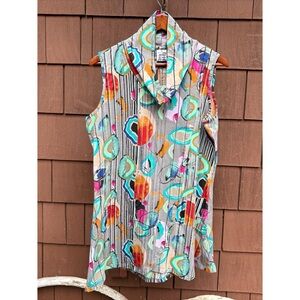 Parsley and Sage Colorful Sleeveless cowl neck artsy retro mini Women's